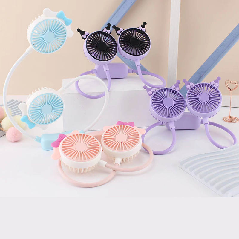 New cartoon neck-hanging mini fan, usb charging mini electric fan, lazy outdoor travel portable fan gift