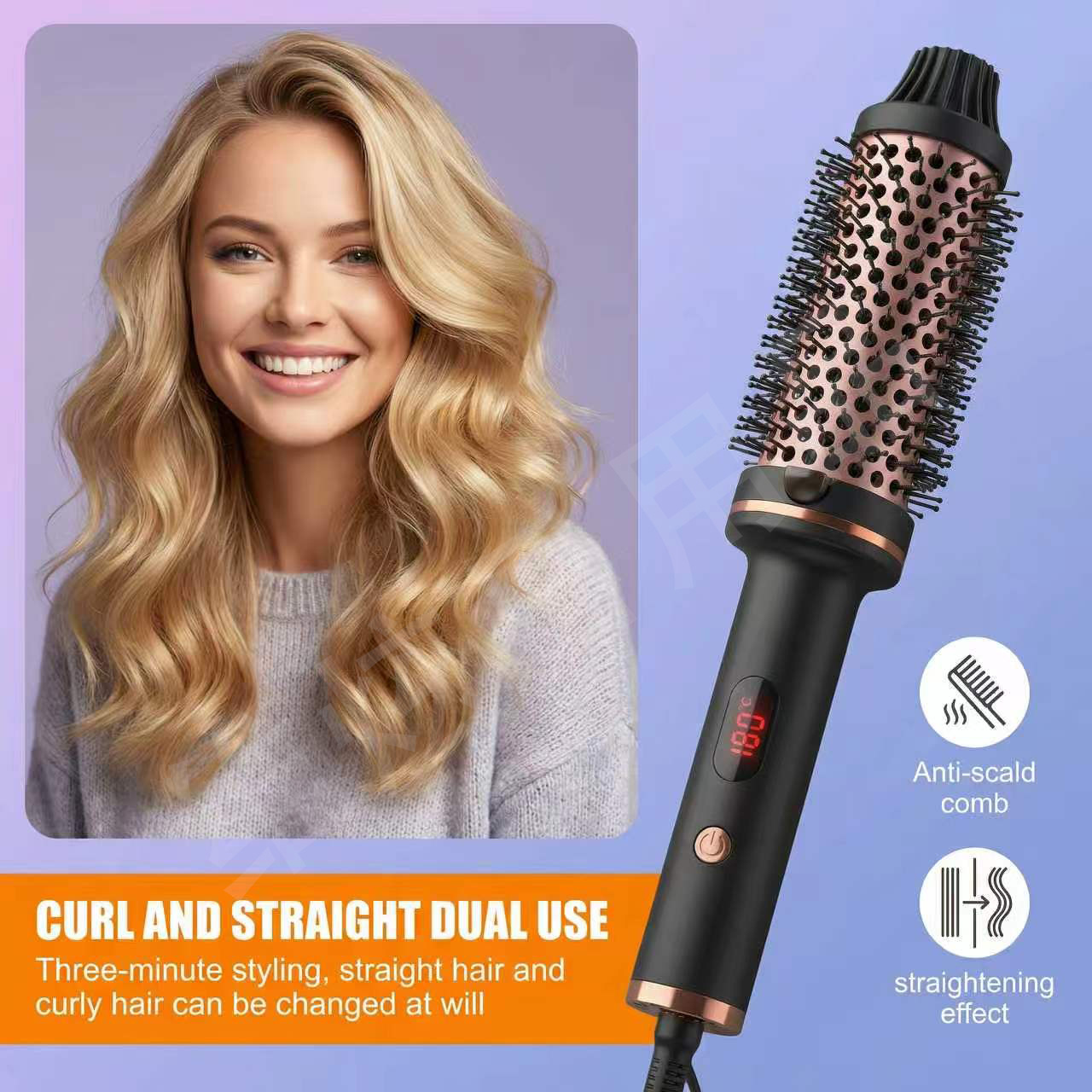 Cross-border hair comb with electric heating, multi-functional curling and straightening comb, negative ion roller comb, curling iron, two-in-one hair care.
