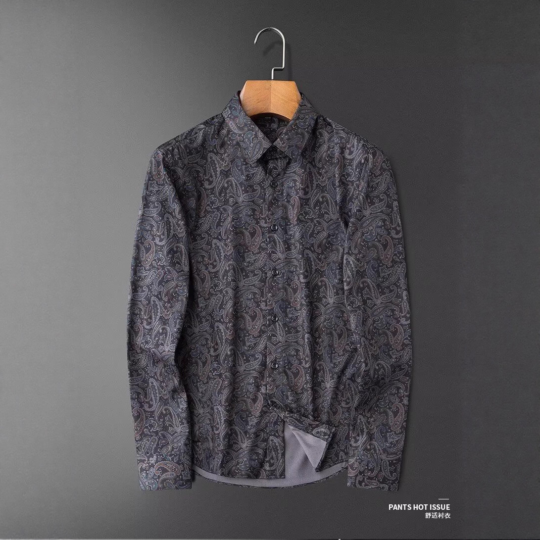 High-density, wrinkle-free, solid-color shirt for men, long-sleeved business casual, easy-to-care one-inch shirt, retro top for spring and autumn