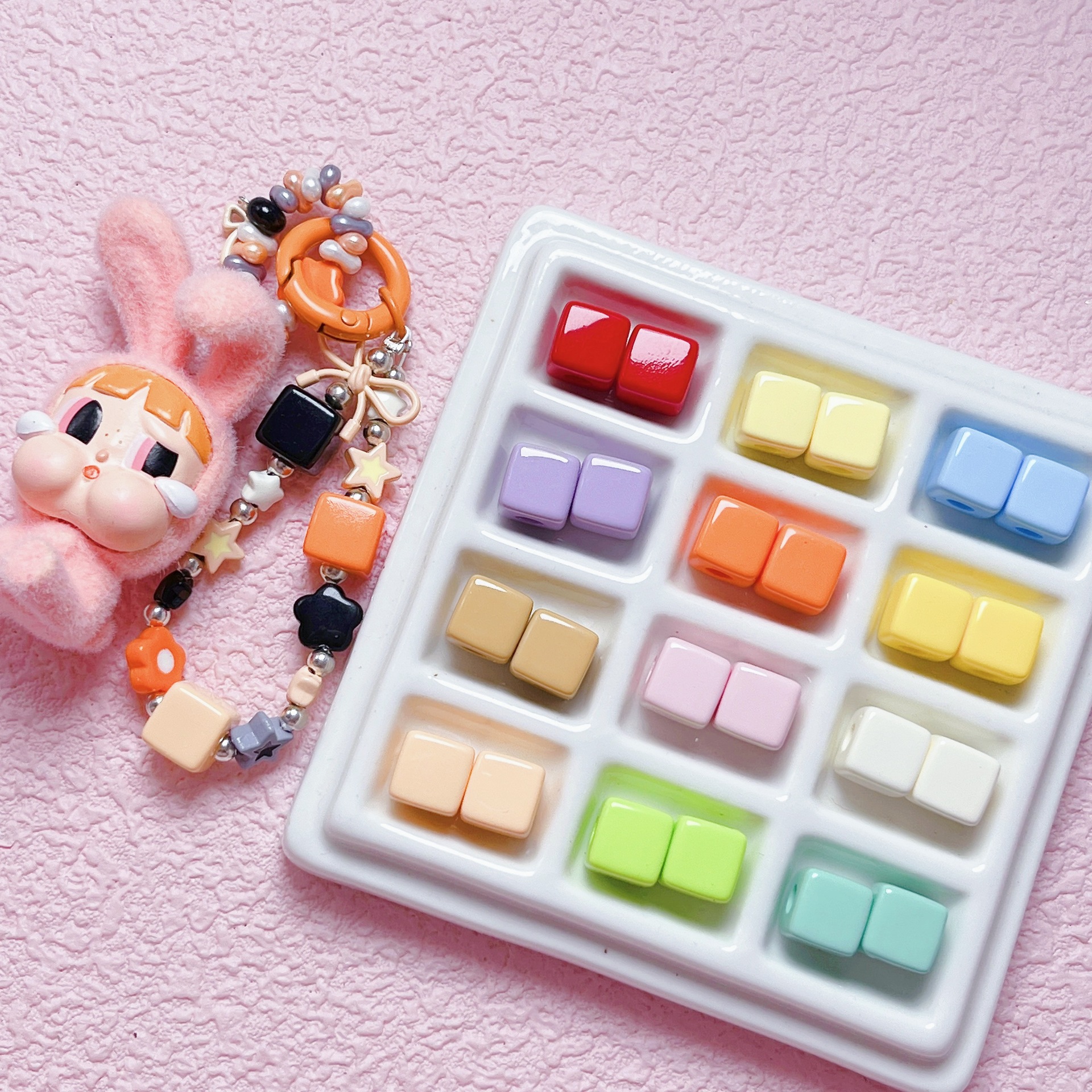 10/12 color baked paint large-hole square beads, loose beads, acrylic beads, diy mobile phone chain material, jewelry accessories