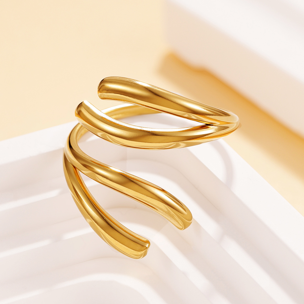 European and American style stainless steel jewelry, sweet double heart ring, women's geometric open ring, cross-border sourcing.