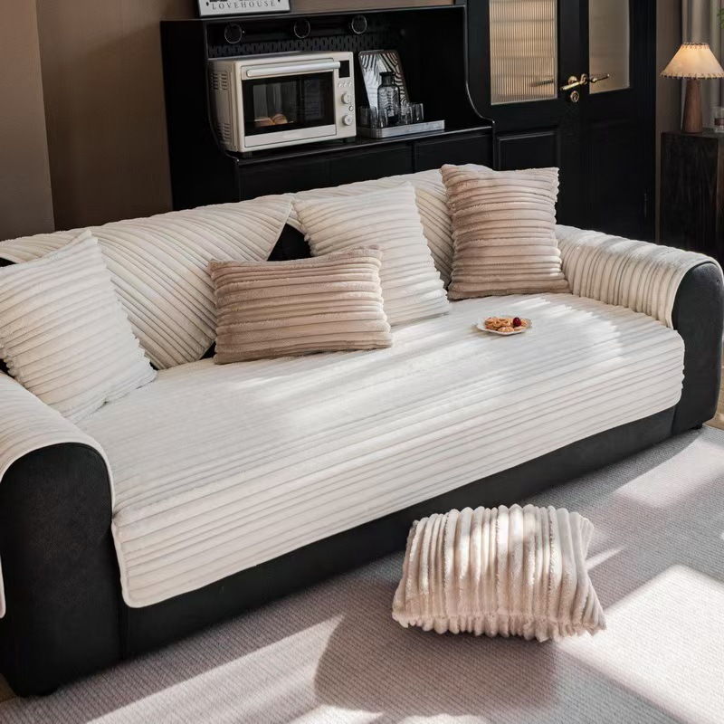 New autumn/winter style cotton fleece sofa cushions, simple and elegant leather sofa seat cushions, non-slip backrest cover, armrest towels