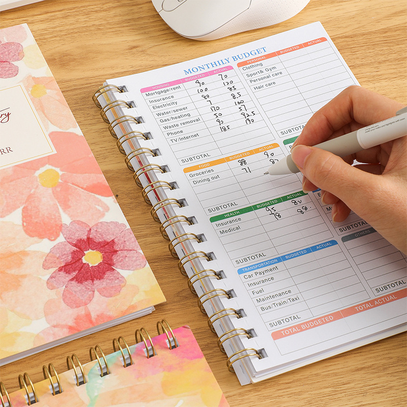 Cross-border A5 English daily/weekly financial record book, large coil planner, family income and expenditure cash budget book