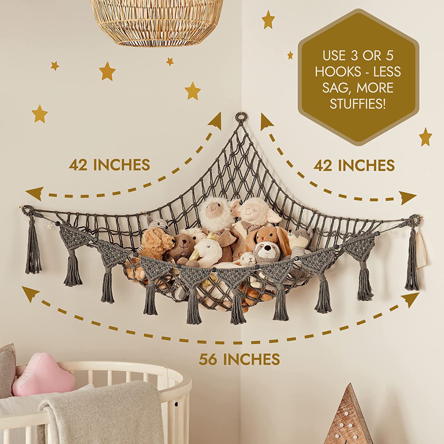 Woven plush toy storage mesh triangular mesh bag corner mesh Toy Hammock storage swing hammock