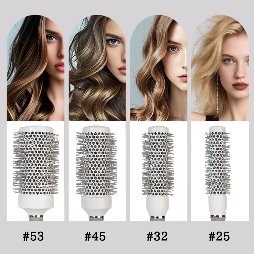 New cross-border product: High-temperature resistant round brush with aluminum tube, ABS handle, hair styling curling brush, household comb.
