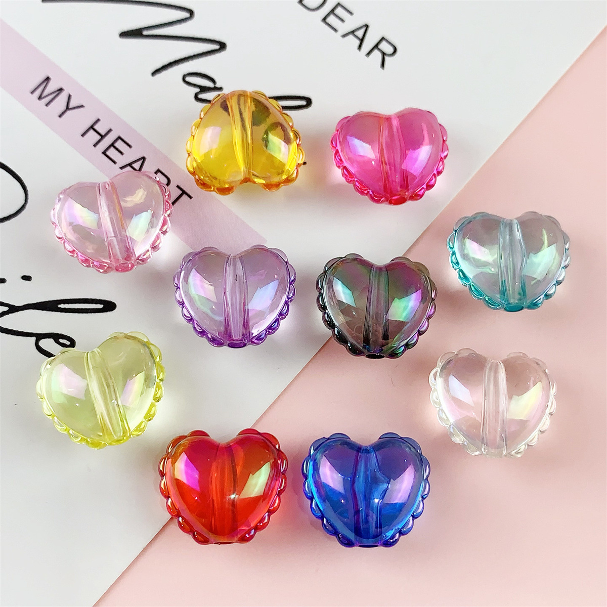 19mm Acrylic UV Colored Lace Heart Vertical Hole Beads DIY Handmade Jewelry Beading Material Accessories