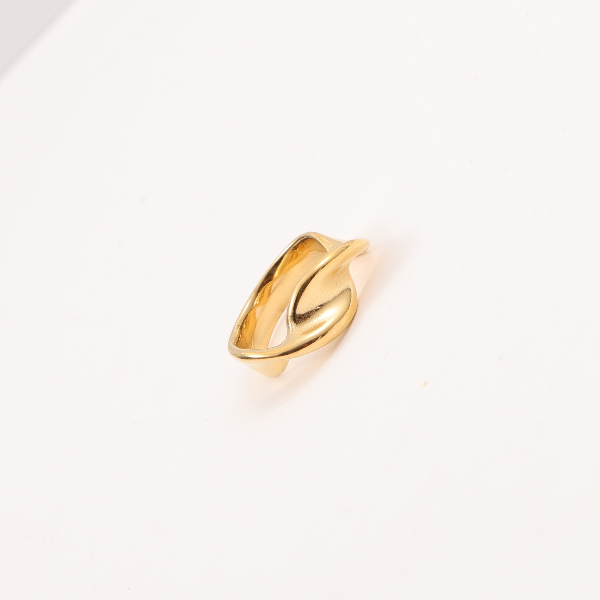 Wide twisted wire ring, twisted titanium steel plated with 18k gold