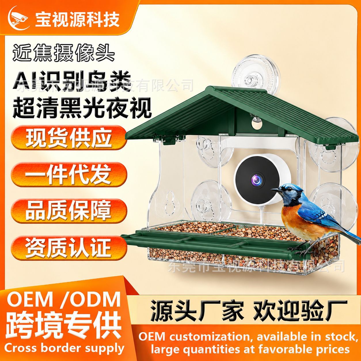 Cross-border popular birdwatching camera, AI intelligent bird species recognition, black light night vision, no-drill surveillance camera