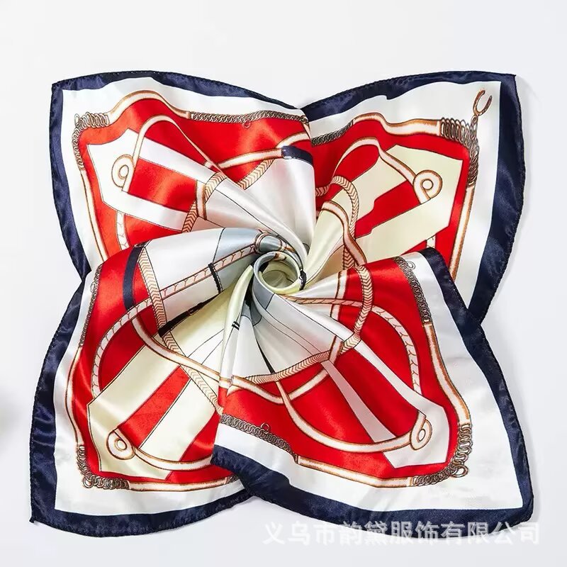 50 high-end Korean style silk scarves, versatile and fashionable, made of imitation silk, small collar scarves, retro print silk scarves for women.