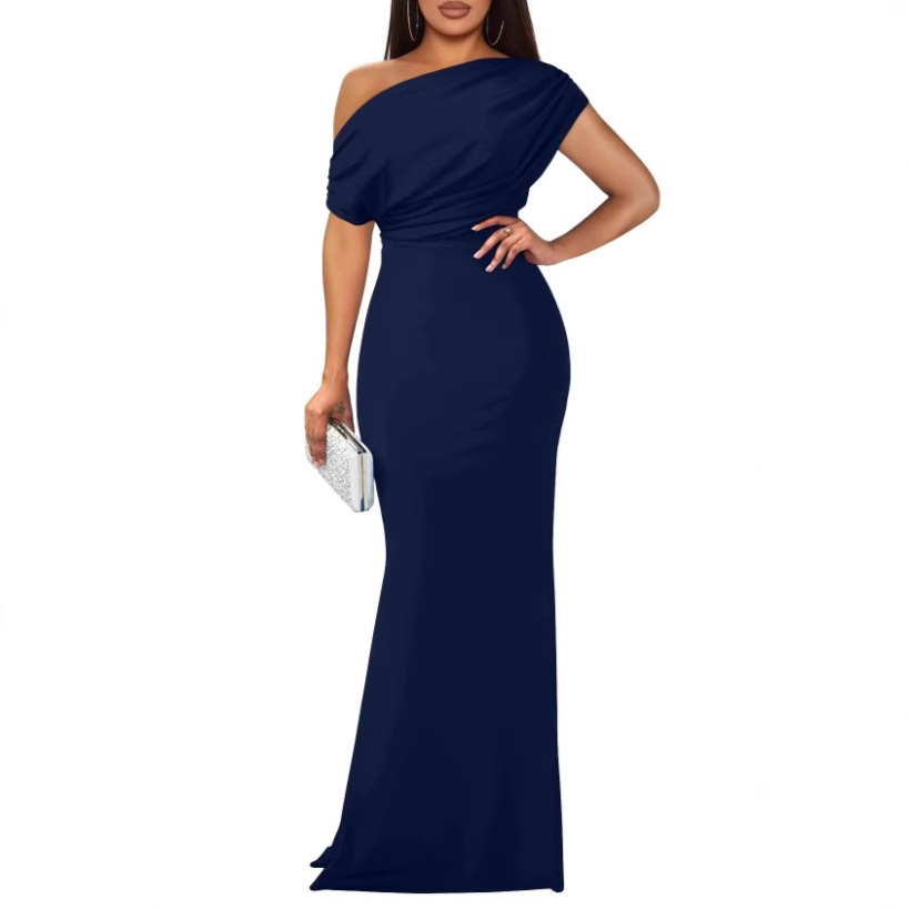 In-stock cross-border European and American style spring French elegant sleeveless off-shoulder fitted long formal party dress