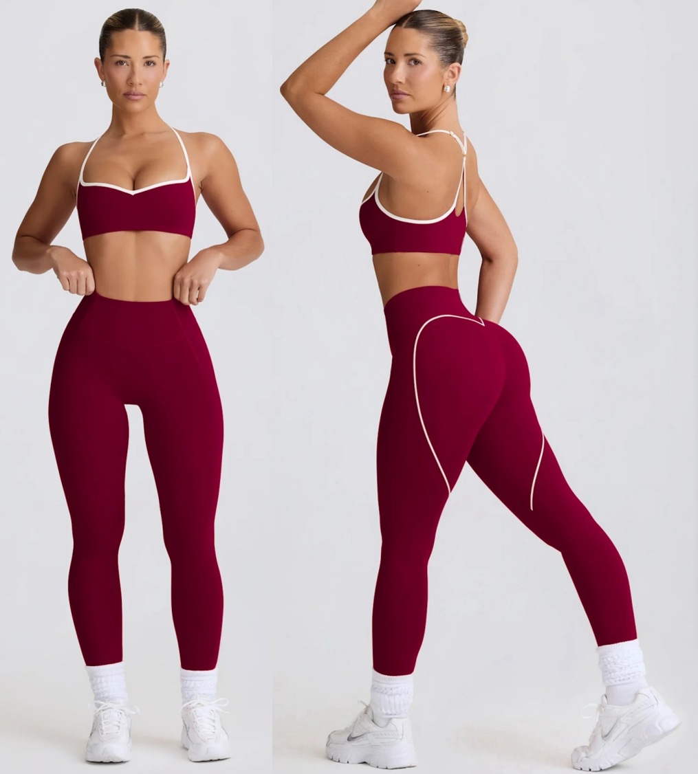 Popular nude yoga sets in Europe and America, breathable and shock-absorbing sport tops, heart-shaped and hip-lifting nine-inch pants, and fitness sets