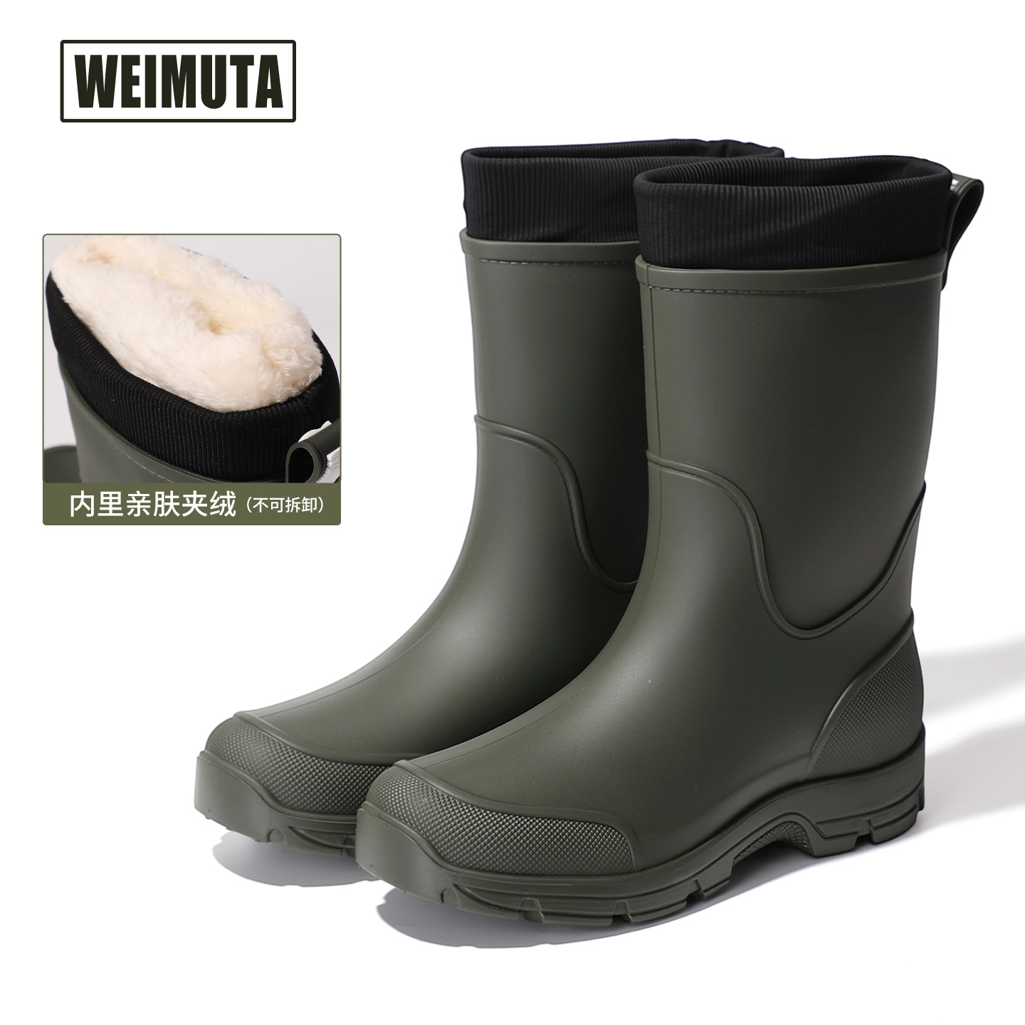 Men's fashionable water boots, non-slip, fleece-lined rain shoes, couple style, lightweight water shoes, kitchen-specific rain boots, waterproof rubber shoes for men.