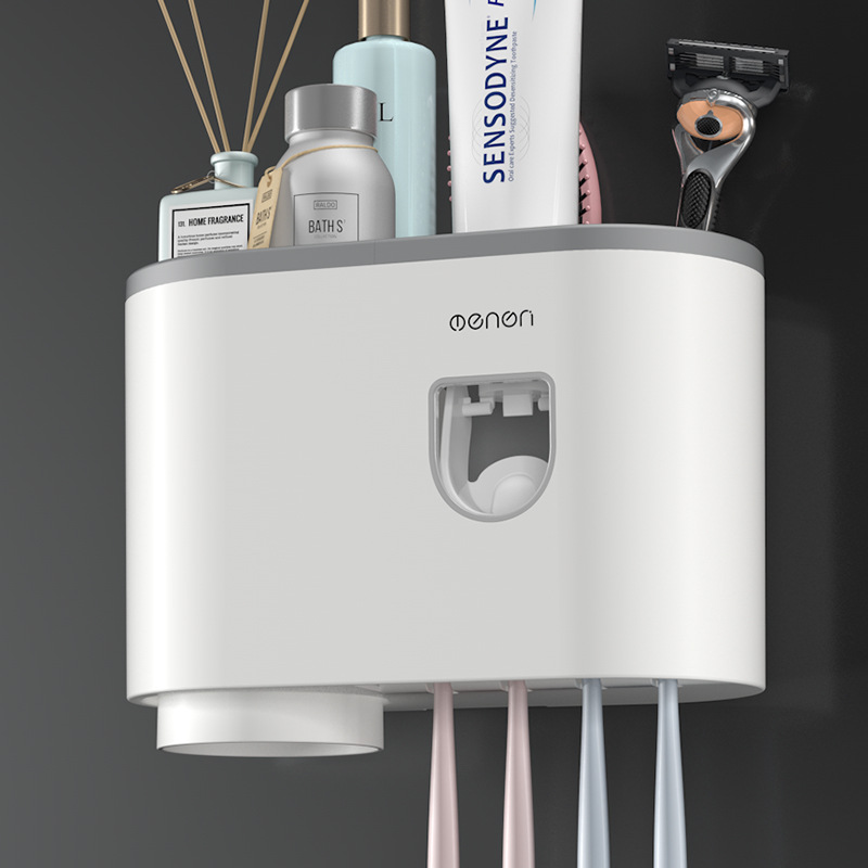 Wall-mounted toothbrush and cup holder with suction cup, no drilling required, wall-mounted toothpaste and toothbrush set.