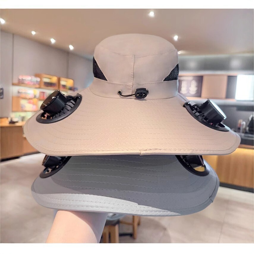 New style sun protection hats for men and women, summer outdoor wide-brimmed fisherman hats with fan ventilation and quick-drying sun hats