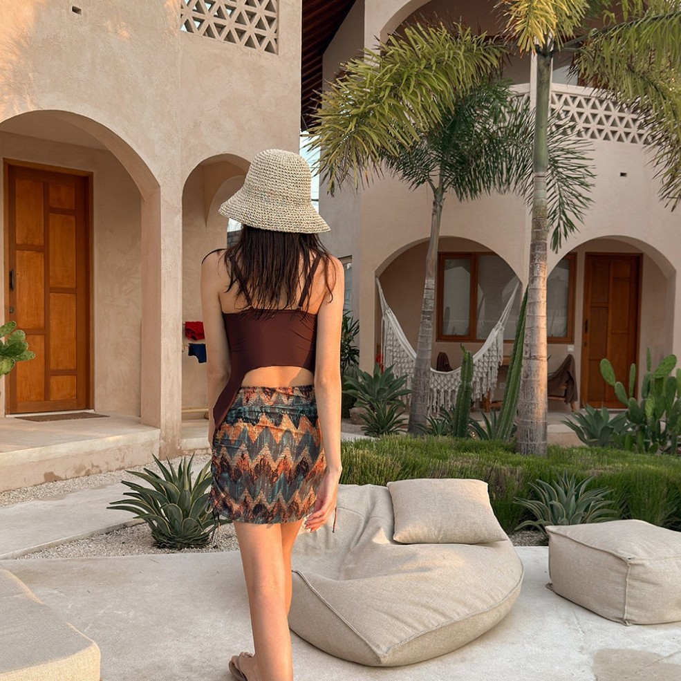 Source Factory 2025 New Japanese and Korean two-piece swimwear, color-blocking dress style, pure sensual and high-end hot spring swimming swimwear