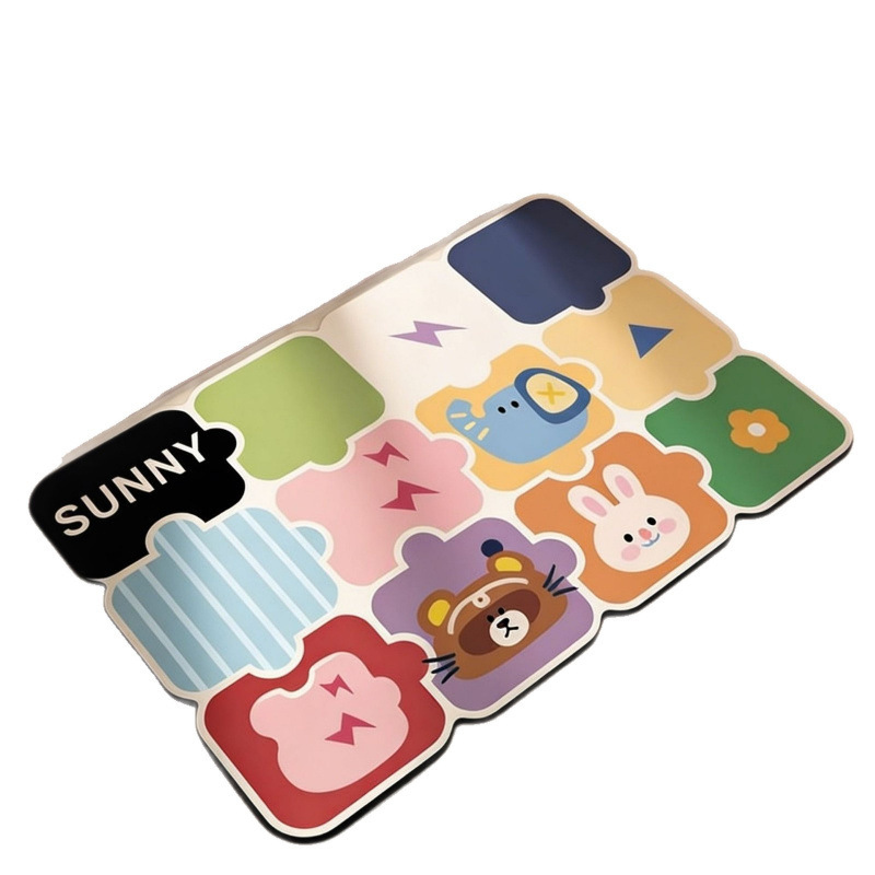 Cartoon diatomaceous earth floor mat for bathroom/toilet, absorbent and non-slip mat, quick-drying foot mat for toilet/bathroom door mat