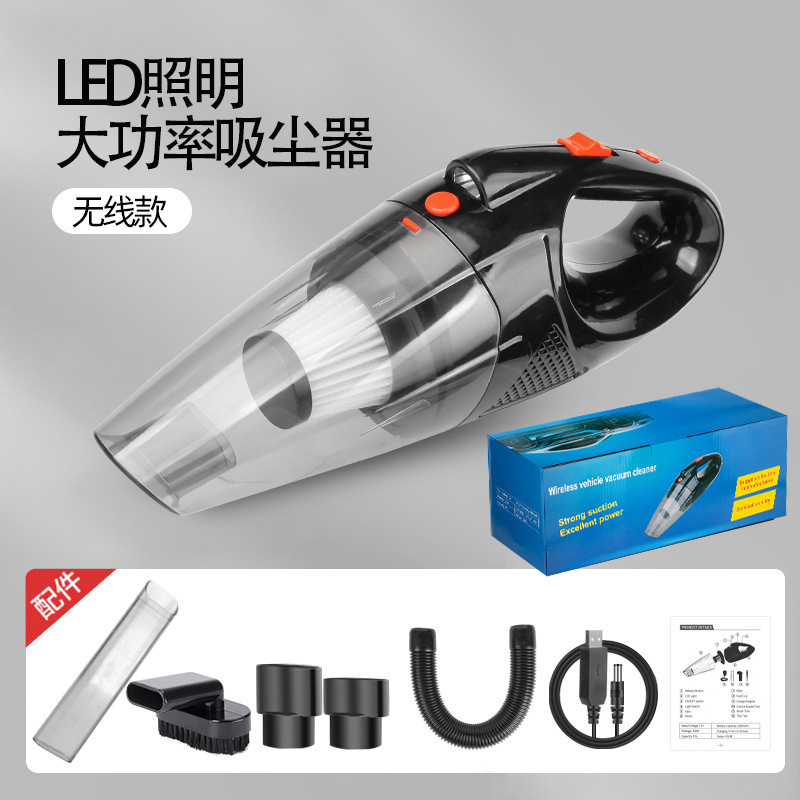 Car vacuum cleaner, LED lighting, dry and wet dual-purpose hair remover, wireless lithium battery charging, handheld mini dust collector