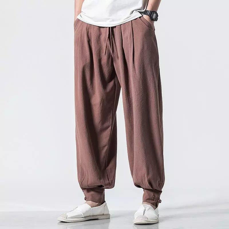 Men's linen loose-fitting monk trousers, no leg binding, tapered leg, long trousers for monks and nuns, meditation trousers