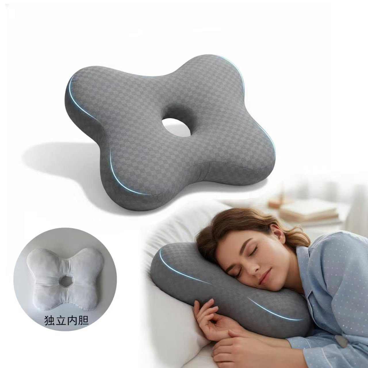 Special breathable pillow for side sleeping with ear piercings, anti-pressure ear protection, comfortable sleep pillow for ear piercings, postoperative care sleep pillow