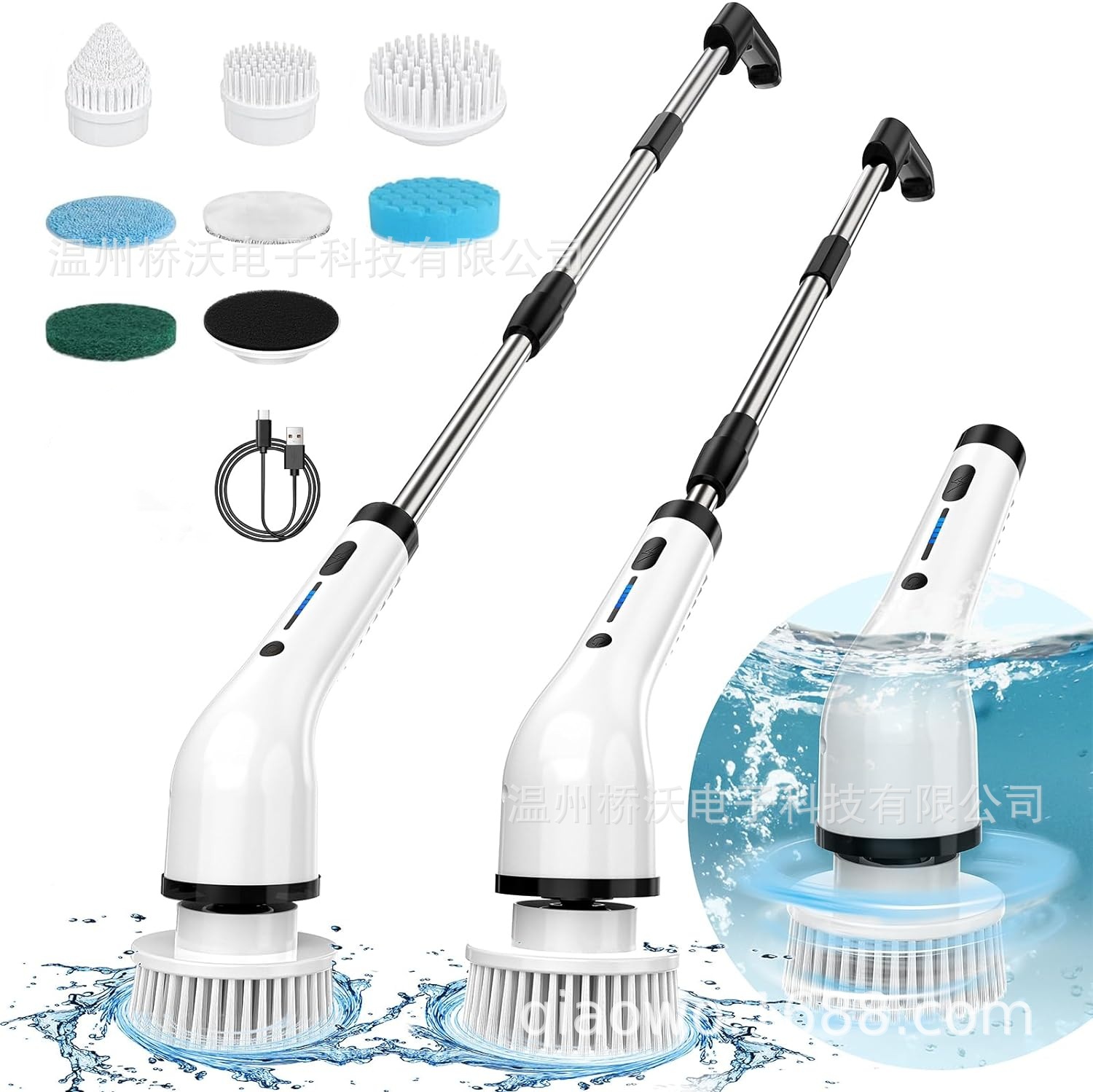 8-in-1 Electric Cleaning Brush, Handheld Multi-functional Long-handled Extendable Electric Brush, Electric Mop for Floors and Kitchens