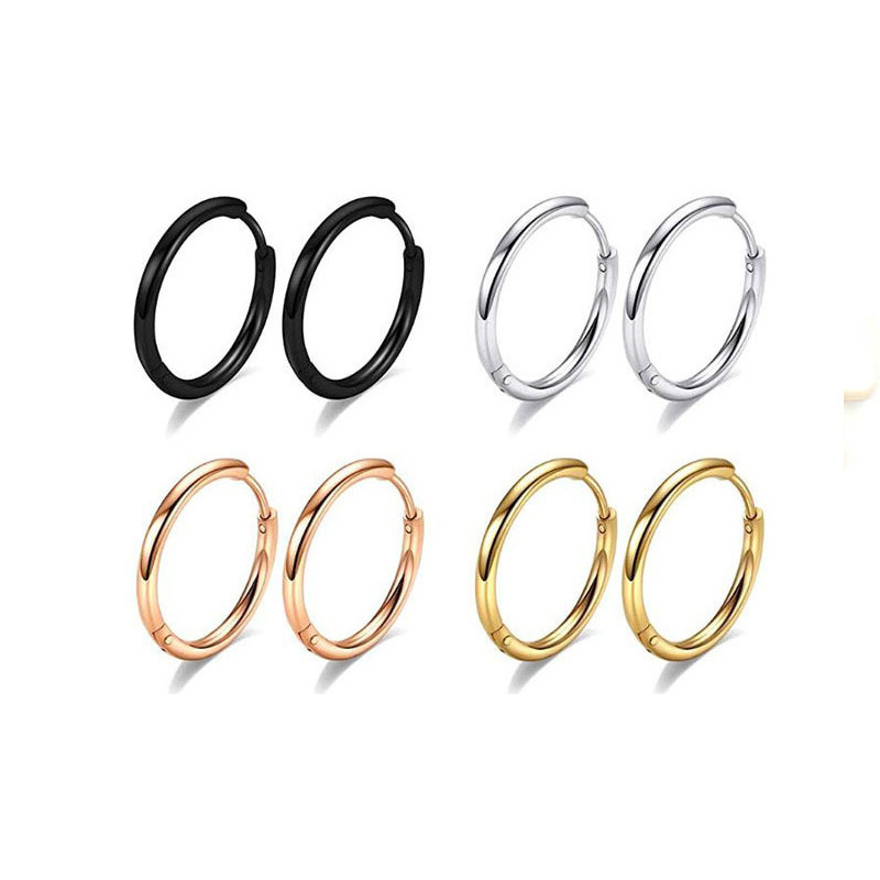 Cross-border stainless steel open coil earrings, titanium steel round earrings, fashionable and versatile ear hoop jewelry wholesale.