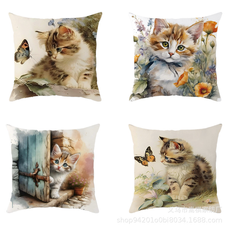 TEMU's best-selling 4-piece set of cat pillowcases and cute cat bedroom peach-skin decorative cushion covers for wholesale