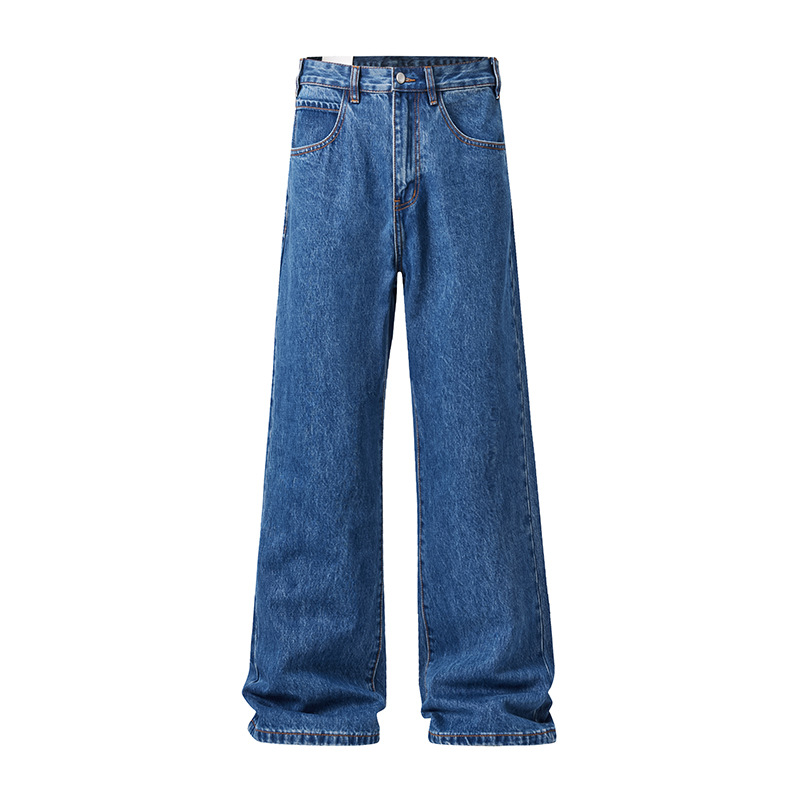 Muqiu Men's Wear 2026 New Style American high-end deep blue slightly flared jeans for men, high street stylish long pants