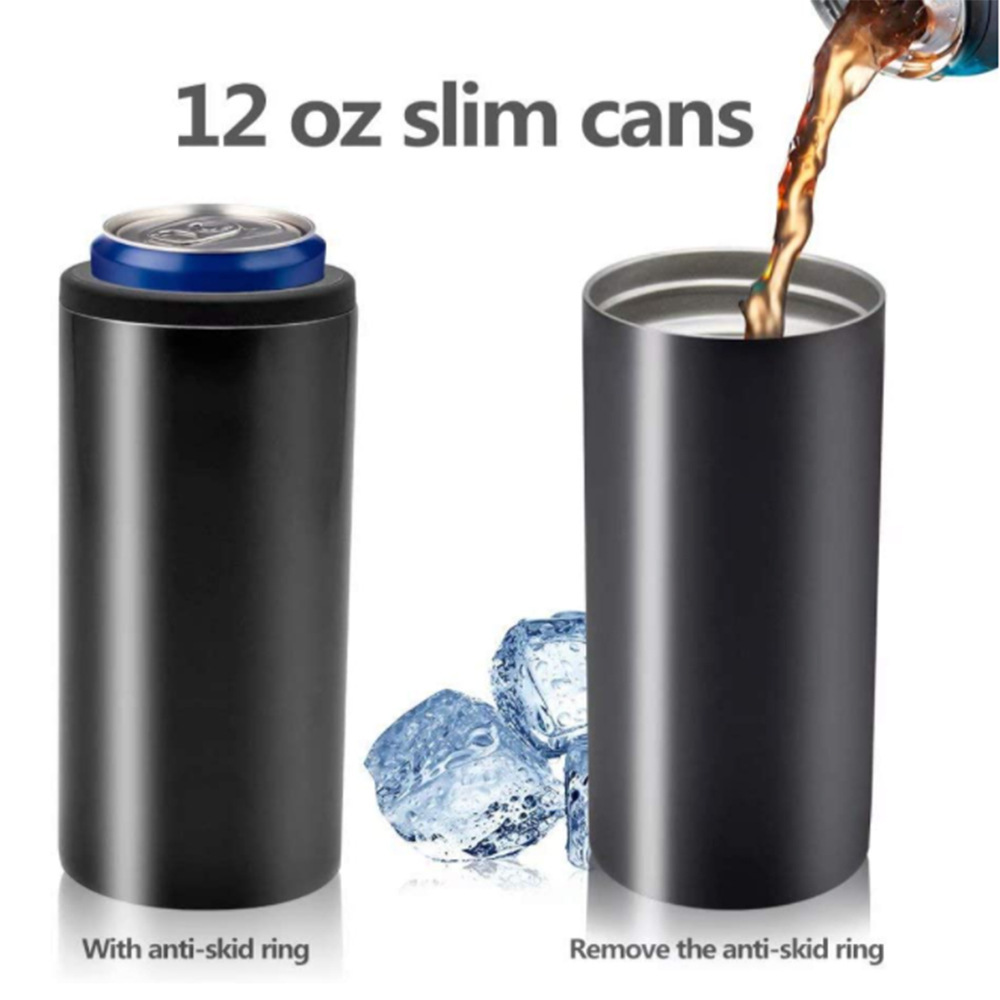 Cross-border 12oz cold insulation can, 304 stainless steel stretched inner liner, straight cup, portable car cola can with sealed lid