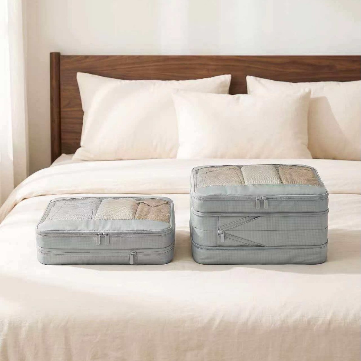 High-quality travel storage bags with compression mesh for luggage and clothes organization, large capacity clothing storage bags