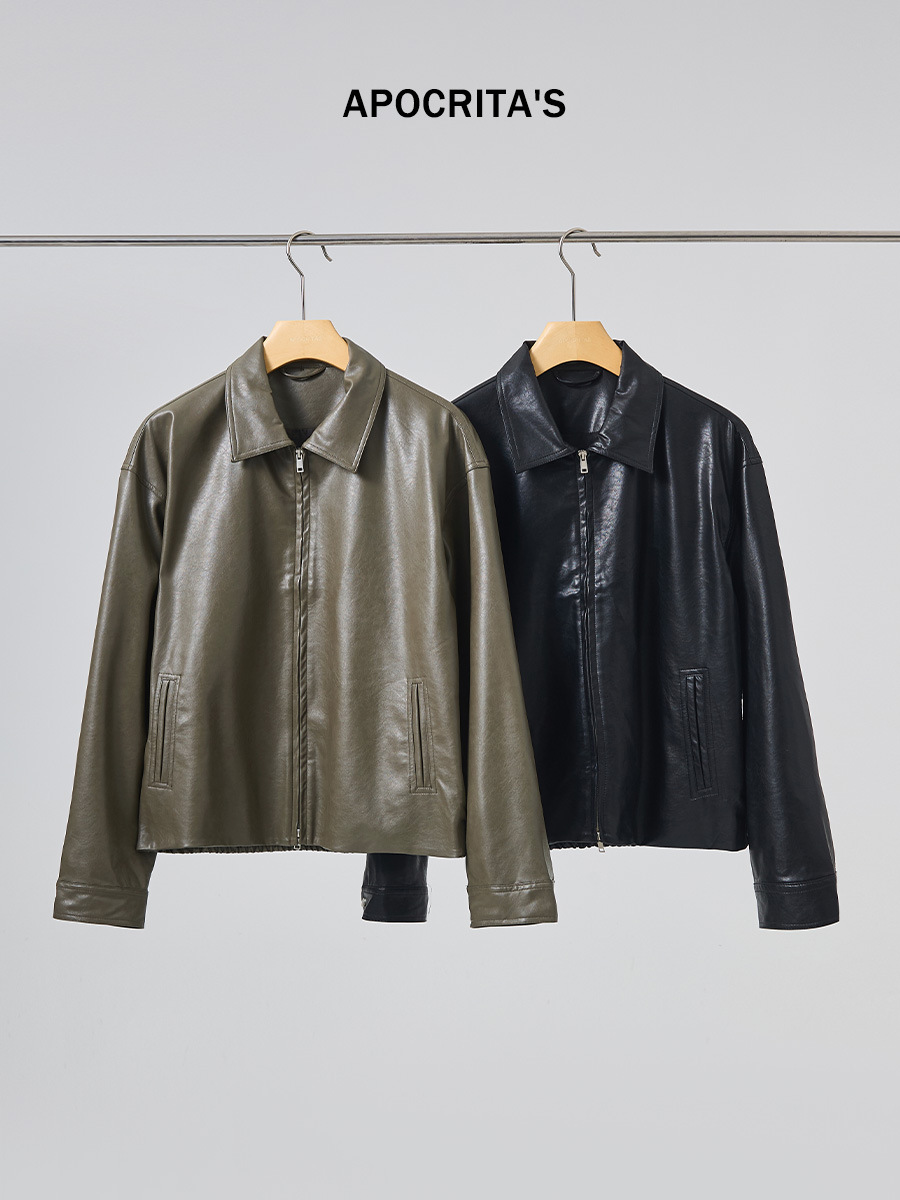 APO Men's Wear: Cross-border PU leather jackets for men and women in autumn and winter, stylish and cool, loose lapel motorcycle jackets