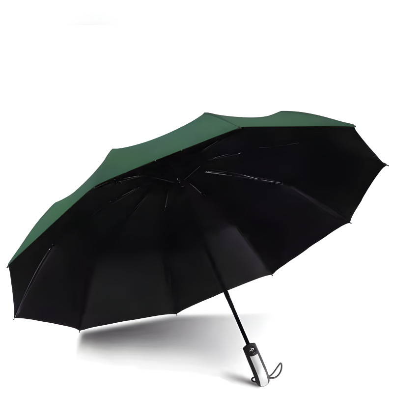 Ten-ribbed business-style thickened edge umbrella, black vinyl sun protection, UV protection, three-fold manual sun umbrella, extra large size for two people.