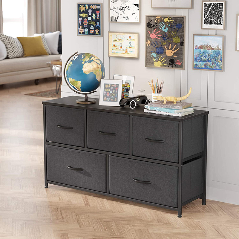 Children's toy cabinet, fabric storage cabinet, living room bedroom wrought iron bedside table, five-drawer chest, simple and modern fabric storage.