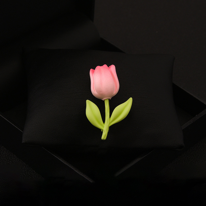 3D Pink Tulip Brooch, High-End Women's Japanese and Korean Style Cute Flower Pin, Unique Design Corsage Accessories