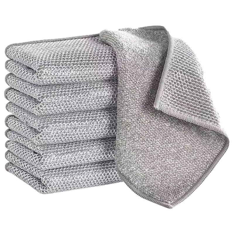 Silver wire dishcloths, double-sided thickened steel wire rags, steel wire balls, kitchenware, non-stick oil grid cleaning cloths, Baijie
