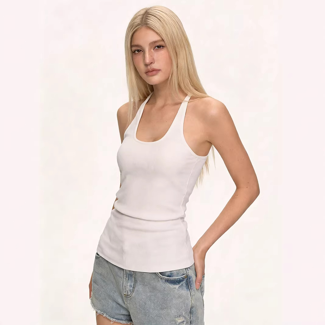 Slim Fit Elastic Ribbed Racerback Tank Top for Women, 2026 Summer New Style, Y-Shaped Tank Top