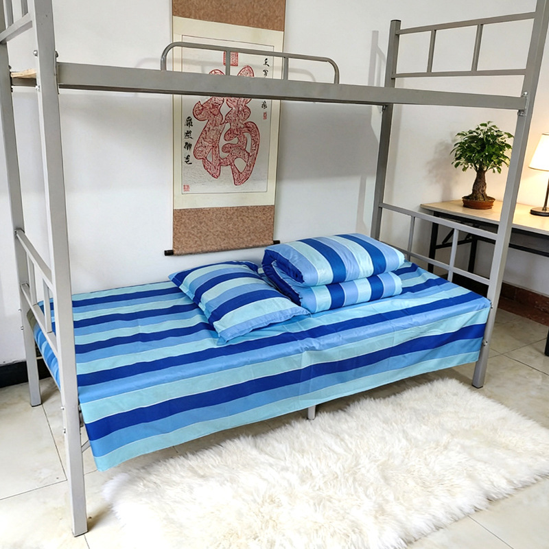 Wholesale student dormitory three-piece checkered bed sheet, duvet cover, pillowcase, single bedding manufacturer for units and schools