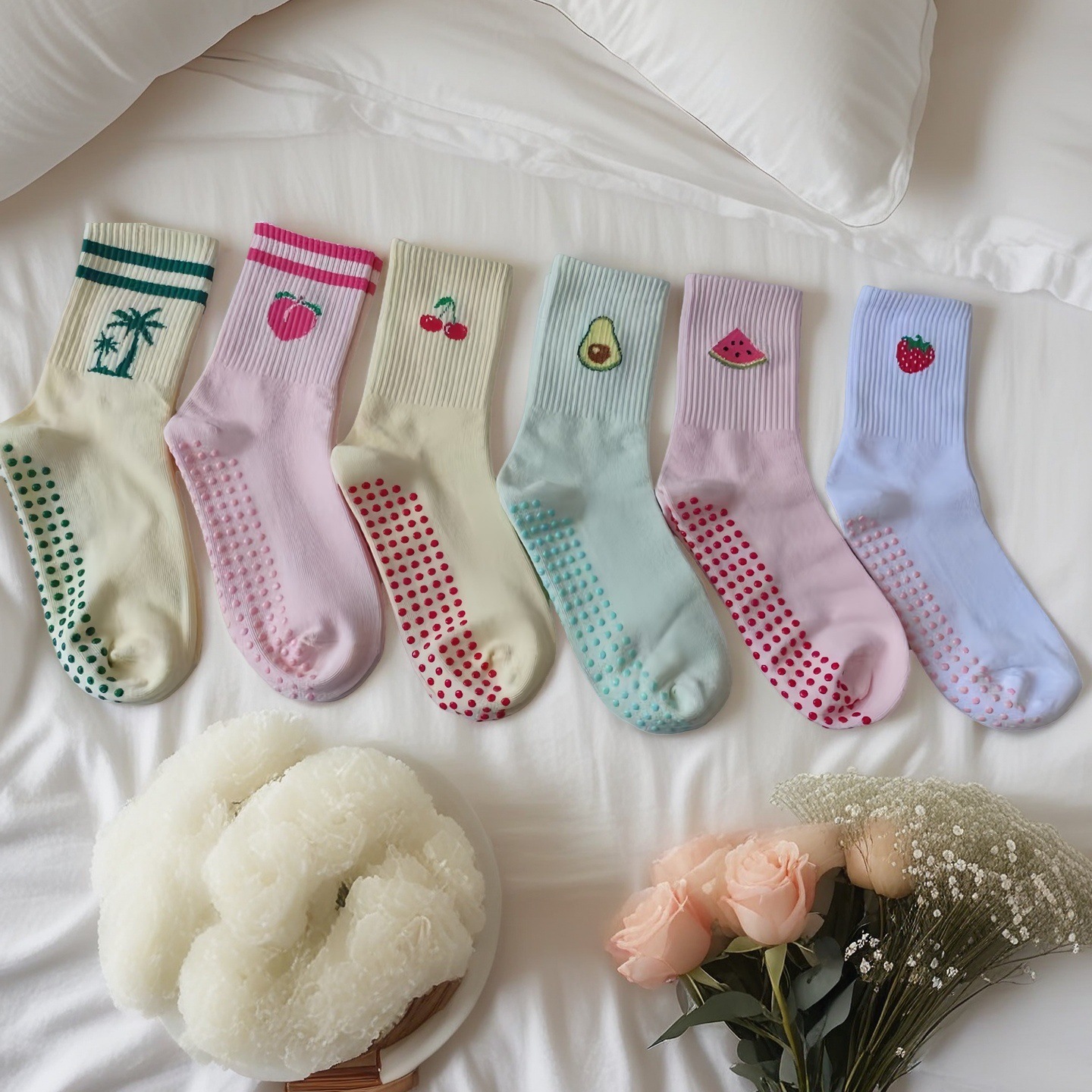 Women's yoga socks, autumn and winter mid-calf socks, fitness dance, Pilates professional non-slip sports floor socks, cotton socks