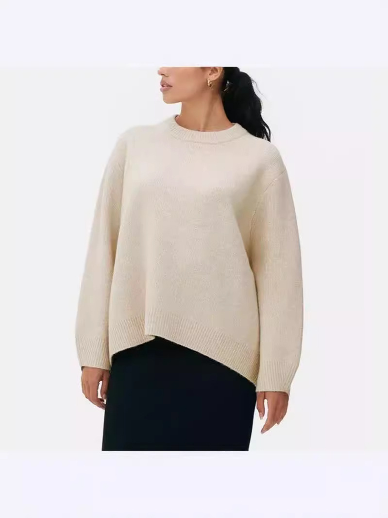 European and American style cross-border independent station supply 2023 autumn/winter new solid color sweet loose round-neck pullover sweater