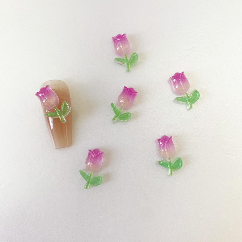 Popular TikTok nail art accessories, glow-in-the-dark gradient printed tulip nail art, mixed batch, translucent resin accessories