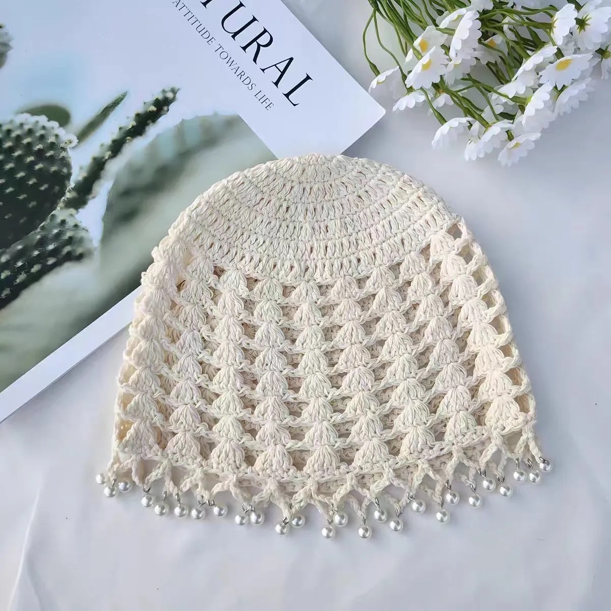 Spring and Autumn Handmade Hat for Women, Pullover Hat, Pure Handmade Crochet Versatile Knitted Hat, Women's Hollow Out Crochet Wool Hat