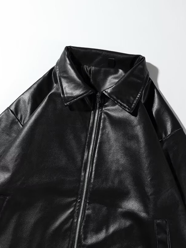 American streetwear black leather jacket for men and women in the autumn of 2024, loose PU leather motorcycle versatile jacket