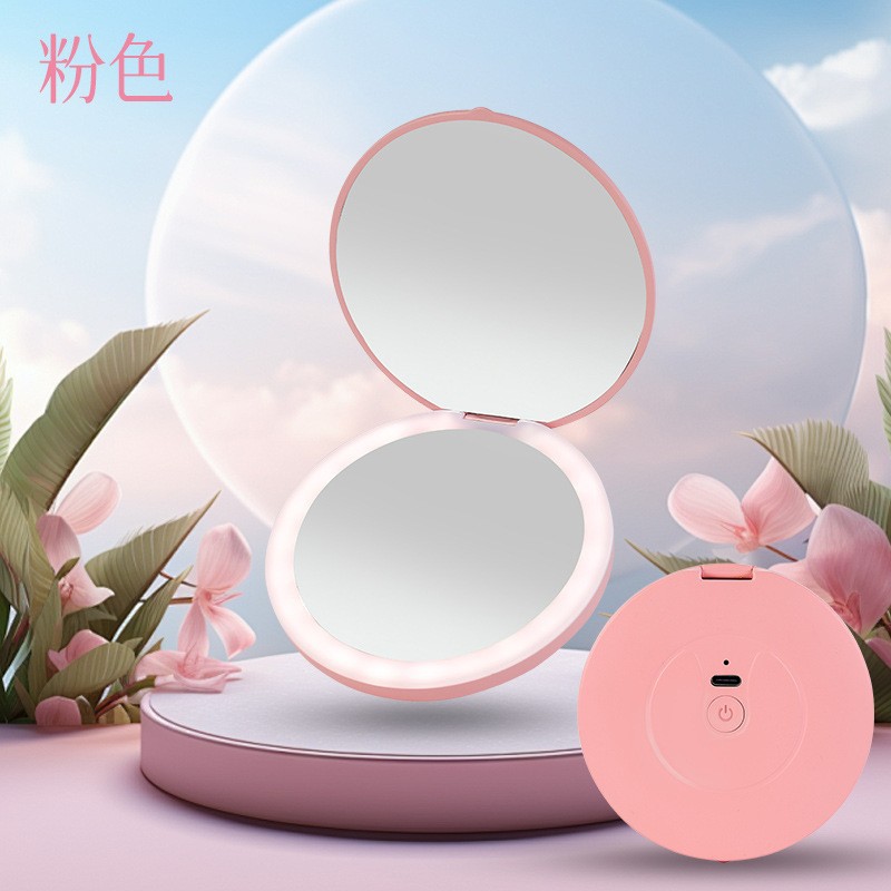 Gift LED portable smart makeup mirror with light, a handheld folding mirror for women.