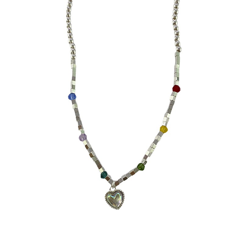 "A Few Pieces of Silver" Necklace, Cool Metallic Beaded Necklace, Clavicle Chain, Irregularly Patchwork Necklace