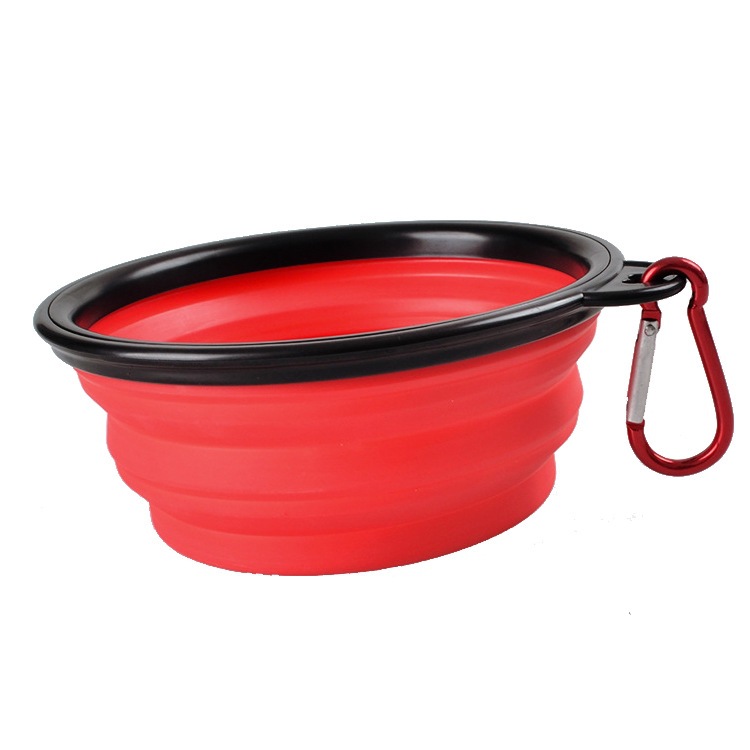Portable pet travel dog bowl, logo color, folding black frame bowl with keychain, wholesale pet supplies