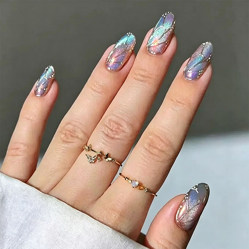 Wearable nail art, cross-border hot-selling 3D gold French manicure, Southeast Asian nail art, nail tips, boxed, wholesale.