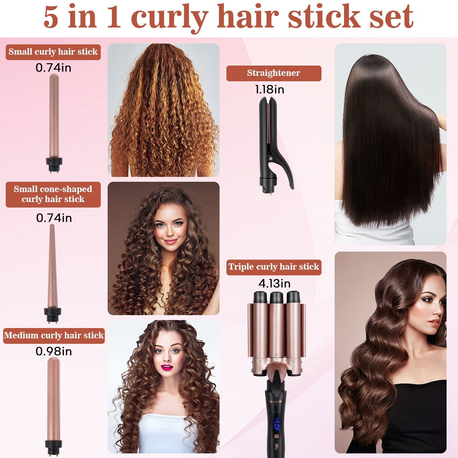 Cross-border multi-functional curling iron, straightener/curler, negative ion digital display hair curling tool, eight-in-one
