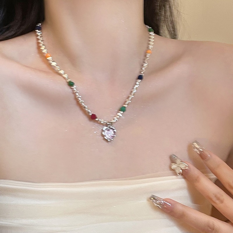 Apple-flavored Candy Paradise ~ Y2K Colorful Dopamine Candy-colored Beaded Necklace, Summer Cartoon Sweet Accessory