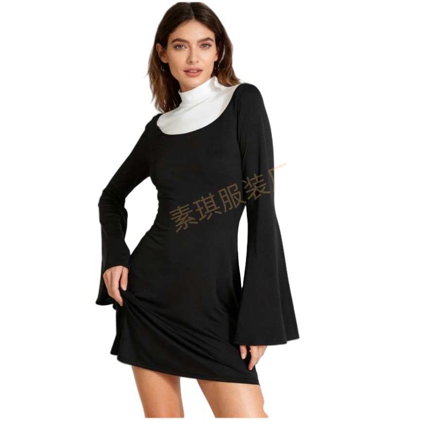 Nun outfit, mid-length, cosplay dress for priests and nuns, game cartoon role-playing stage performance costume.
