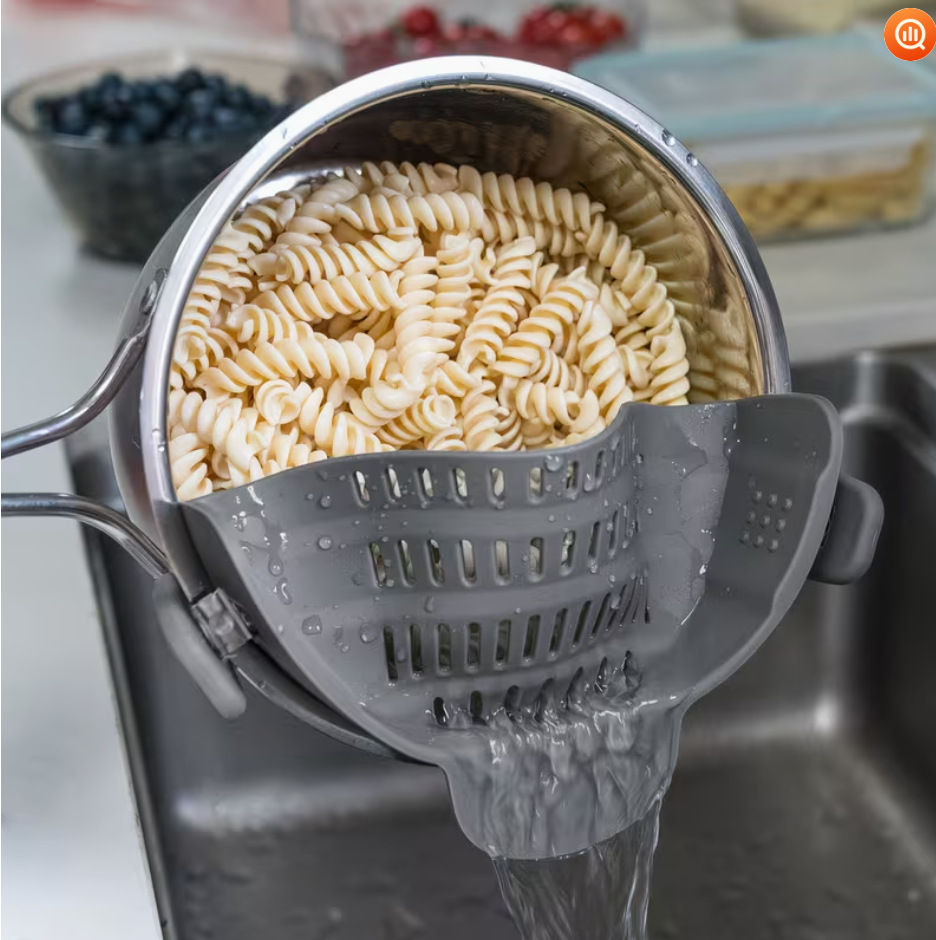 Clip-on filter, pot rim drainer, noodle filter, water baffle, silicone strainer, drain rack, kitchen gadgets