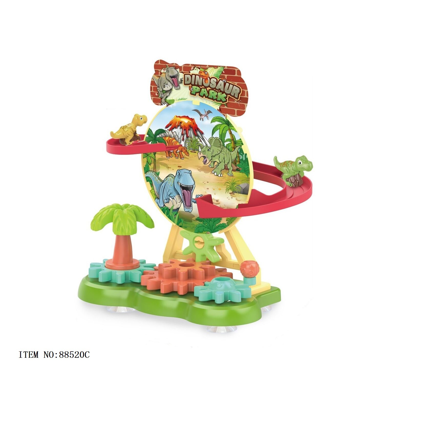 Children's educational DIY manual building blocks gear 360° Rolling Dinosaur Park